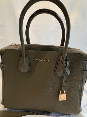 Michael Kors Olive Leather Top-Handle Satchel with Gold Lock